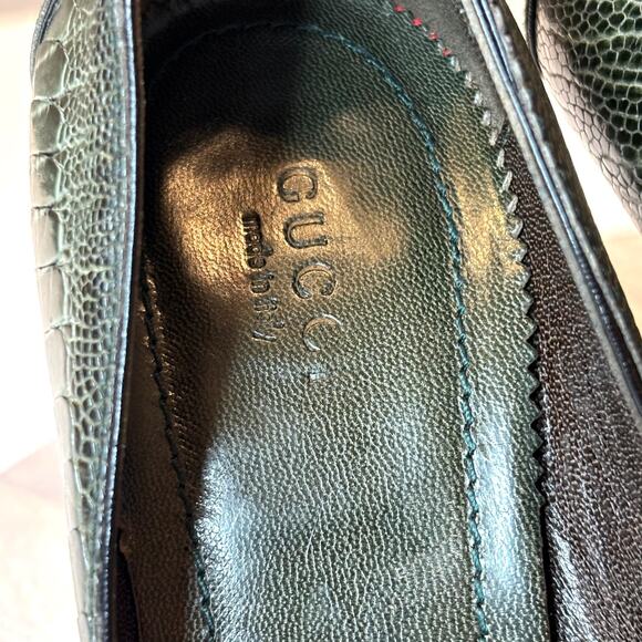 Gucci Snakeskin Embossed Pointed-Toe Dark Green Leather Pumps Italy US Size 7 - Picture 7 of 14